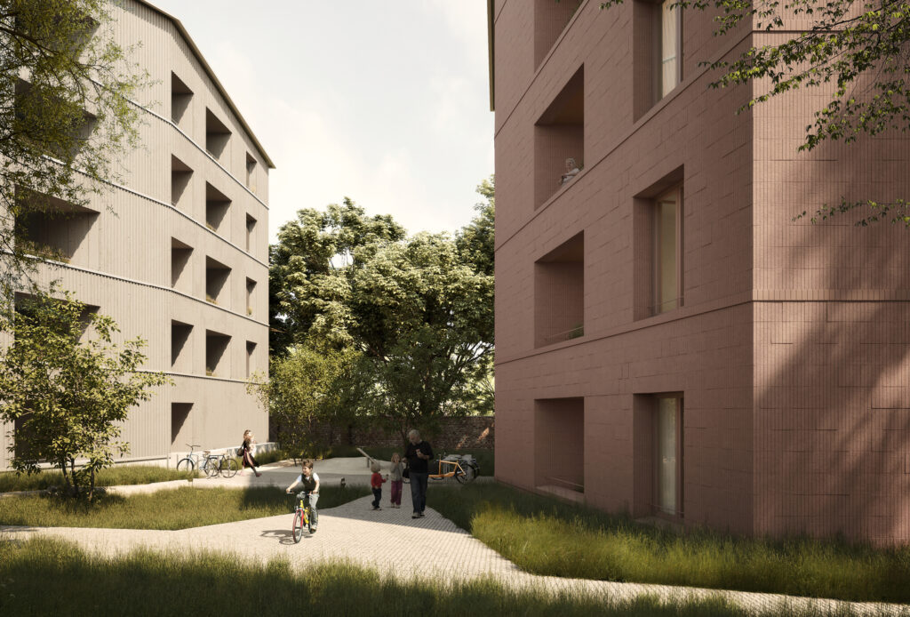 Bild 1 Alt Britz: Blick in den gemeinschaftlichen Hof, Vorentwurfsstand
Quelle: Arge ZRS Architekten GvA mbH und Bruno Fioretti Marquez GmbH