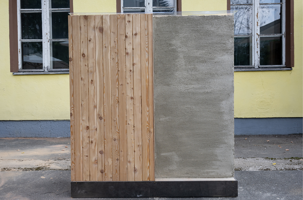 Bild 4 Musterwand Holzbau mit Fassadenvarianten
Quelle: STADT UND LAND/Christian Kruppa