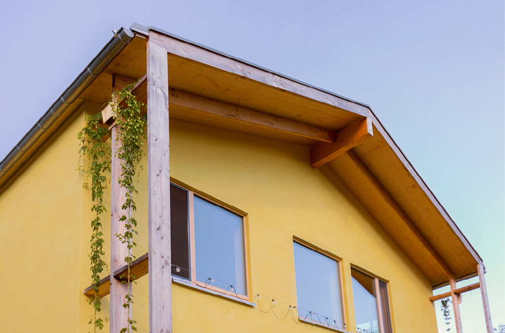 Bild 13 Dachüberstand und jahreszeitliche Begrünung schützen vor Überhitzung (Quelle: Andrea Briscoli)