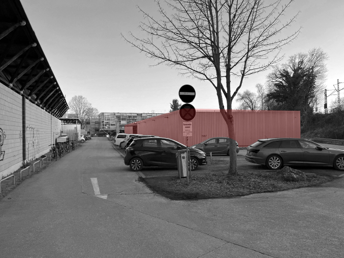 Bild 2 Gewählte Szenarienräume mit rot eingefärbten Gebäuden – Testfläche für Textilfassaden: a) Mensa Academica, b) Wüllnerstraße, c) SemiTemp (Quelle: Mathilda Murray (a, b), Hanna Potulski (c))