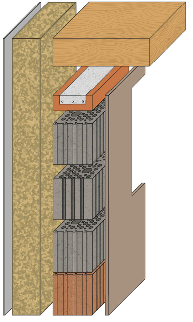 Bild 1 Aufbau einer tragenden Außenwand aus Lehmziegeln (Quelle: Adolf Würth GmbH & Co. KG)