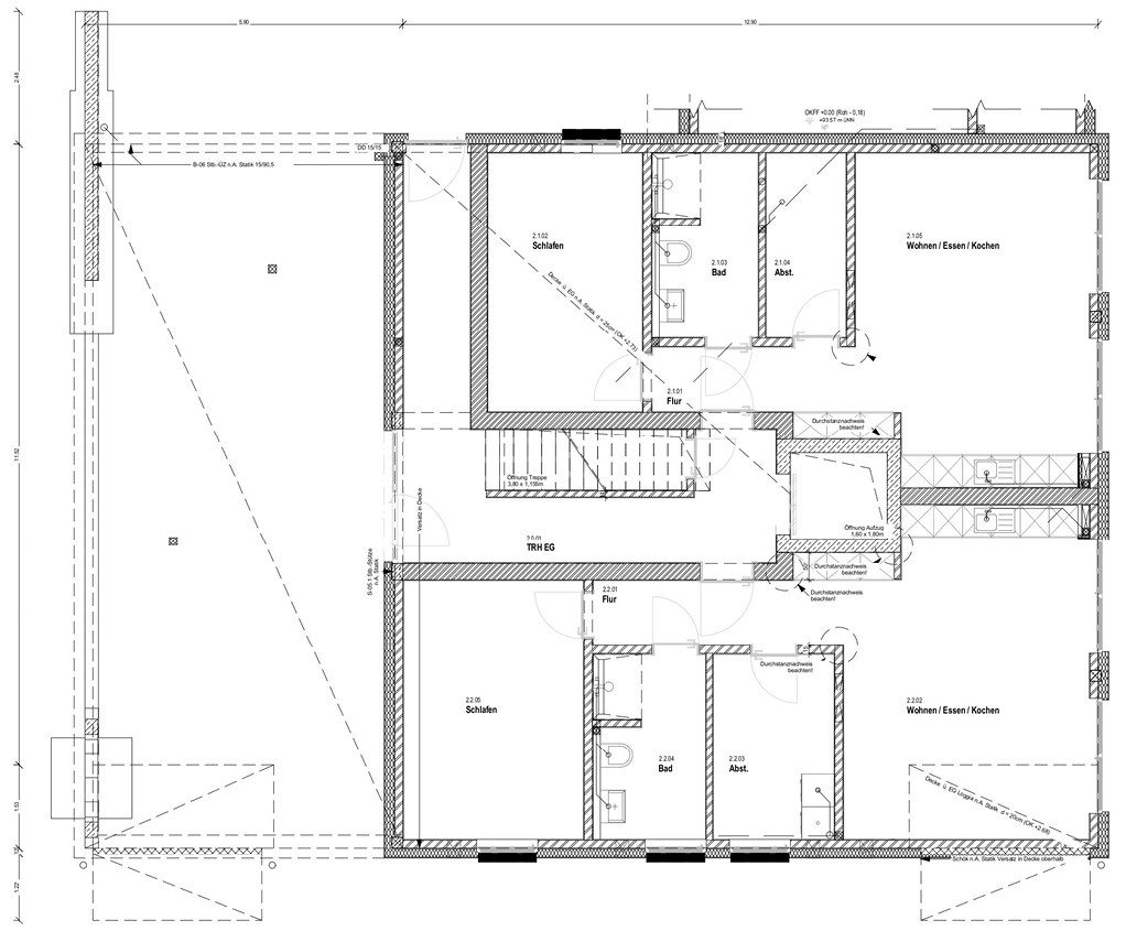 Bild 1 Grundriss EG des Mehrfamilienhauses (Quelle: Brüning + Hart Architekten)