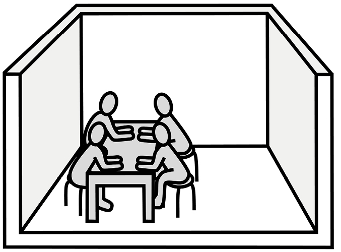 Bild 3 Arbeiten, Essen oder Yoga, diese flexible Nutzung eines Raums zeigt beispielhaft die Webseite Flexible Grundrisse (Quelle: Sabine Healey / Zeichnungen Nicole Healey)