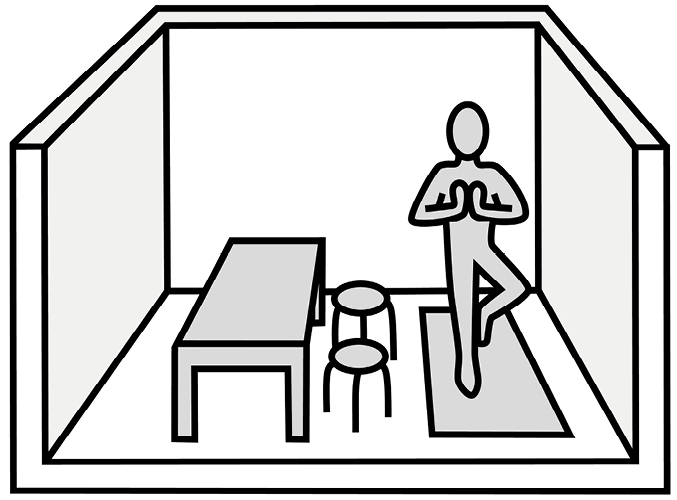 Bild 3 Arbeiten, Essen oder Yoga, diese flexible Nutzung eines Raums zeigt beispielhaft die Webseite Flexible Grundrisse (Quelle: Sabine Healey / Zeichnungen Nicole Healey)