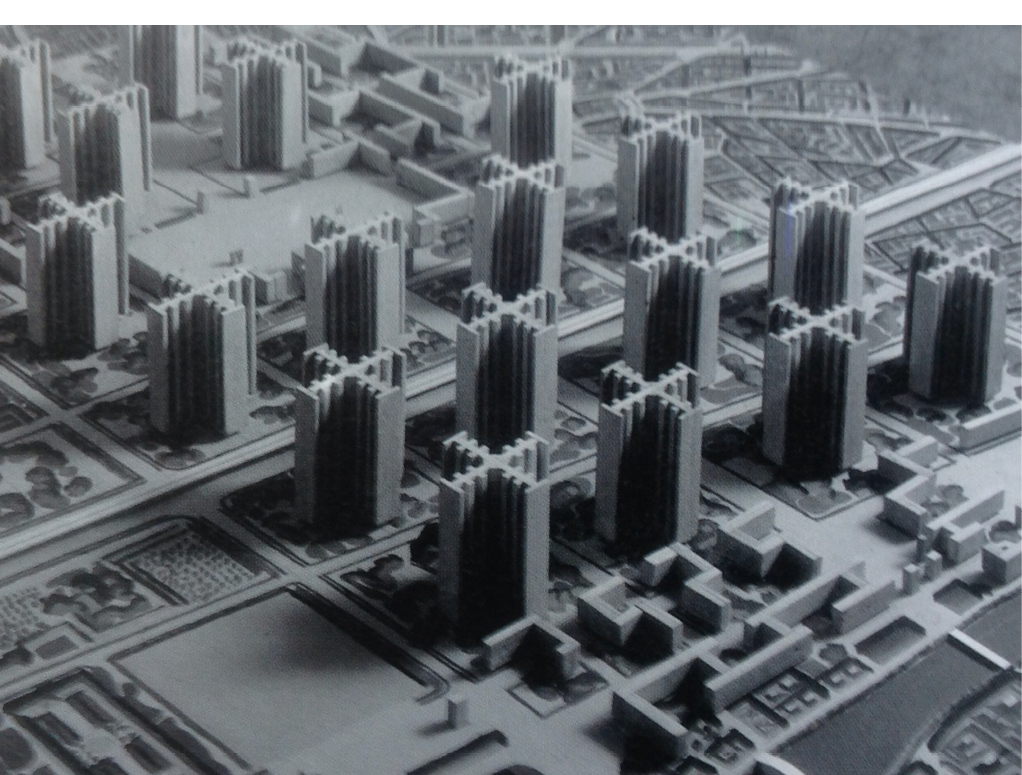 Bild 4 Modell zum „Plan Voisin“ vonLe Corbusier, ausgestellt im Pavillon Nouveau Esprit, Paris, 1925 (Quelle: gemeinfrei)